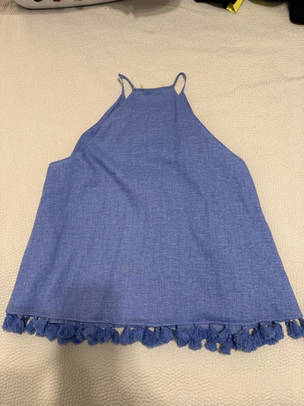 Tory Burch Blue Halter Camisole with Tassel Hem